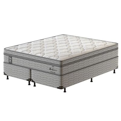 Cama Box Queen Size Probel Alabama com Euro Pillow e Molas Ensacadas 68x158x198 cm Branco com Cinza