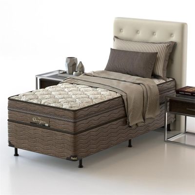 Cama Box Solteiro Óregon com Euro Pillow e Molas Prolastic 62x88x188cm Probel Bege com Marrom