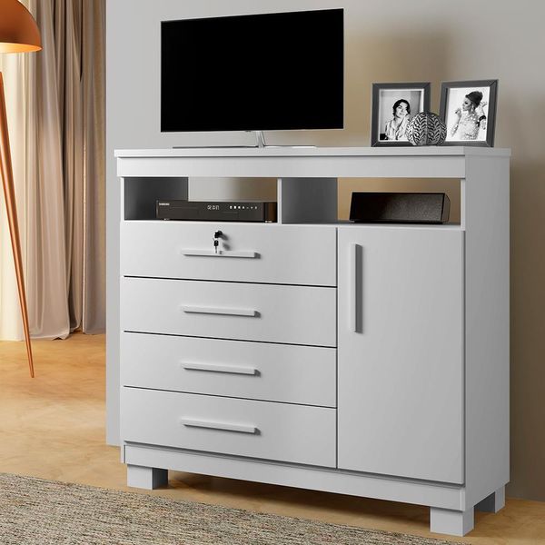 Cômoda Benetil Vision MDP 1 Porta 4 Gavetas com Puxadores Branco Cômoda Benetil Vision MDP 1 Porta 4 Gavetas com Puxadores Branco