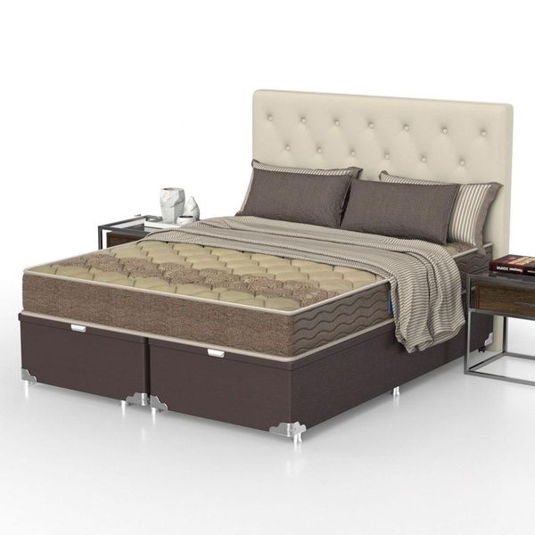 Cama Box Queen Size Probel Guarda Costas Próintense DF Espuma D33 68 x 158 x 198cm Bege com Marrom