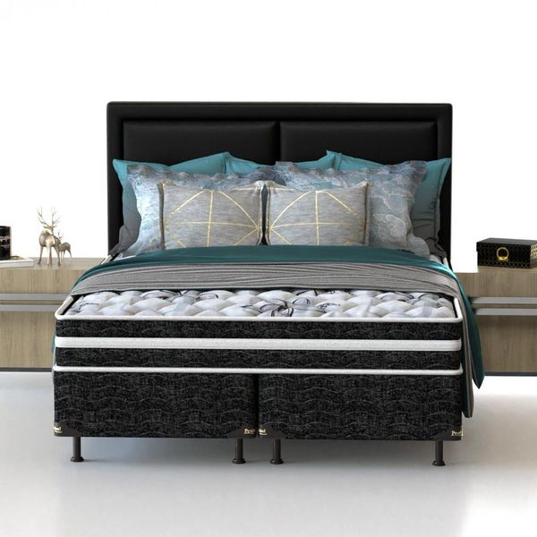 Cama Box Queen Size Probel Guarda Costas Premium Hiper Firme Branco com Preto