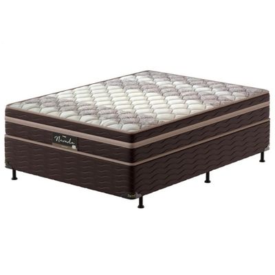 Cama Box Casal Probel Nevada Euro Pillow e Molas Ensacadas Bege com Marrom