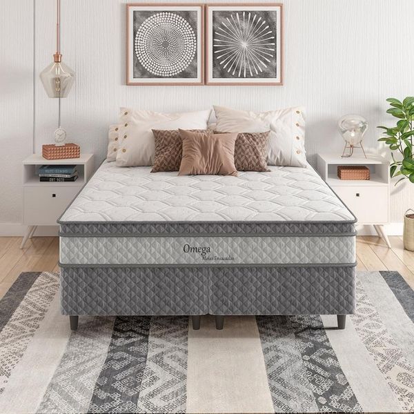 Cama Box Queen Size Herval Ômega Pillow Top e Molas Ensacadas Cinza