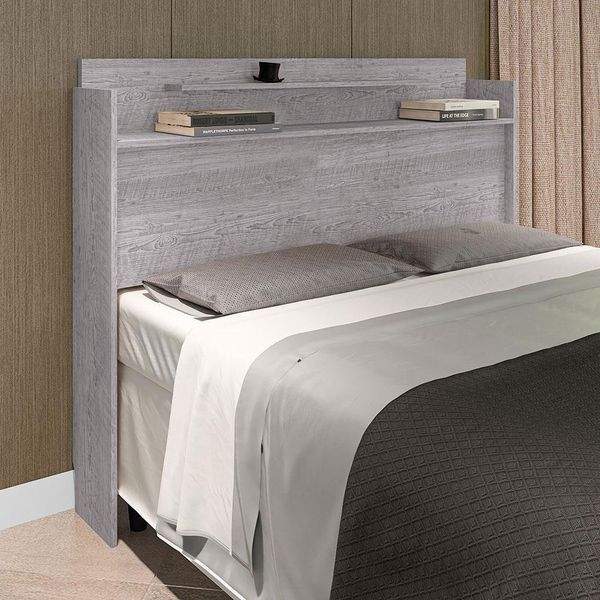 Cabeceira para Cama Box Casal Framar Thayna com Prateleira Cinza Cabeceira para Cama Box Casal Framar Thayna com Prateleira Cinza