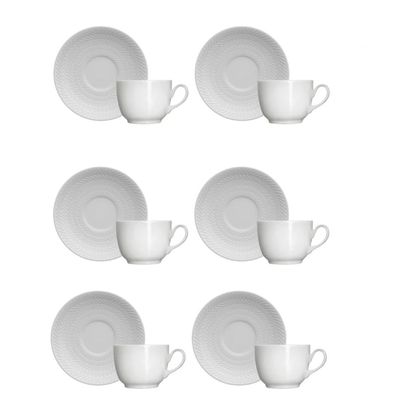 Conjunto de Xícaras para Café Germer Chevron em Porcelana 80 ml 6 Peças Branco
