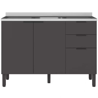 Balcão Universal com 1 Pia 2 Portas e 3 Gavetas 120cm de largura Bartira Grafite