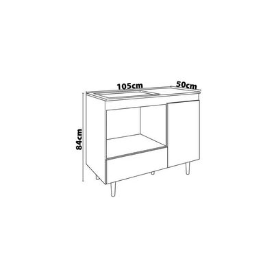Balcão para Cooktop 4 Bocas Poliman Alecrim com Nicho para Micro-ondas, 1 Porta, 1 Gaveta e 1 Prateleira Branco