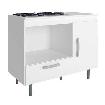 Balcão para Cooktop 4 Bocas Poliman Alecrim com Nicho para Micro-ondas, 1 Porta, 1 Gaveta e 1 Prateleira Branco