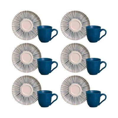 Conjunto com 6 Xícaras e Pires para Café Porto Brasil Bio Elemento em Stoneware - 120 ml Cinza