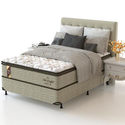 Cama Box de Casal Probel Fort Comfort com Pillow Top e Molas Prolastic 72x138x188cm Branco com Bege