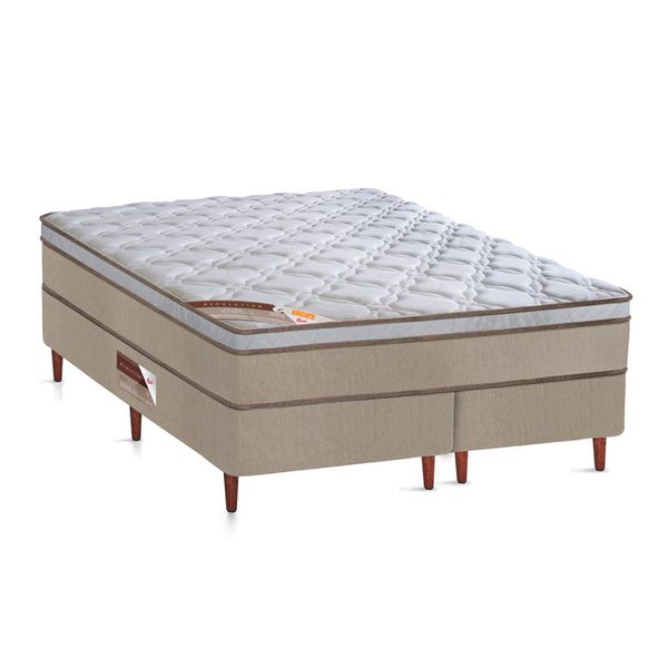 Cama Box Queen Size Castor Revolution com Mola Bonnel 66x158x198cm Branco com Bege