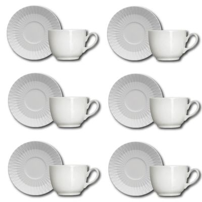 Conjunto de Xícaras para Chá Germer Diamante em Porcelana 240 ml 6 Peças Branco