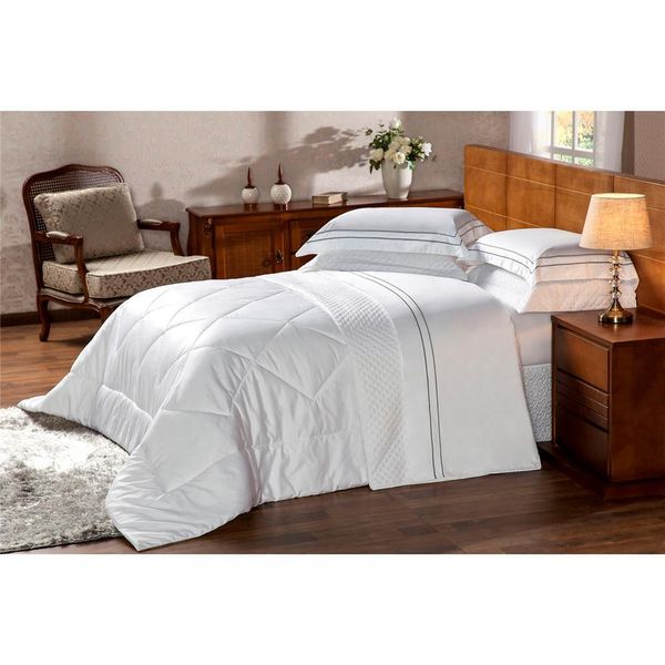 Jogo de Cama King Plumasul Percal 500 Fios com 4 Peças Branco com Cinza