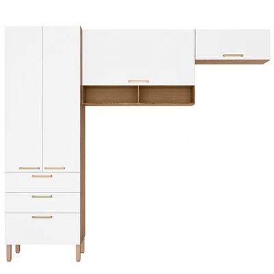 Cozinha Compacta Bartira Veneza com 4 Portas, 3 Gavetas e 4 Prateleiras 250,8cm Branco com Marrom