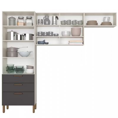Cozinha Compacta Bartira Veneza 250.8cm com 4 Portas, 3 Gavetas e 4 Prateleiras Branco com Cinza