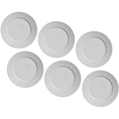 Conjunto de Prato Raso Porto Brasil Madeleine em Faiança Feldspático - 6 Peças Branco