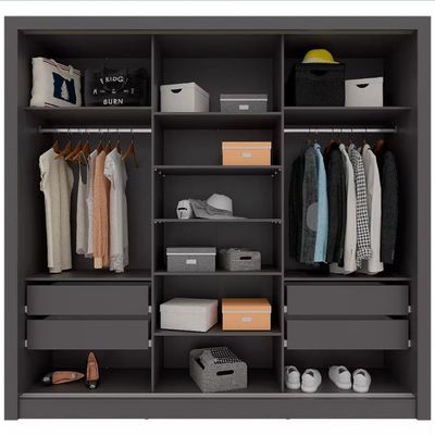Guarda-Roupa Casal Bartira Village com 3 Portas 4 Gavetas e 243,1cm Grafite