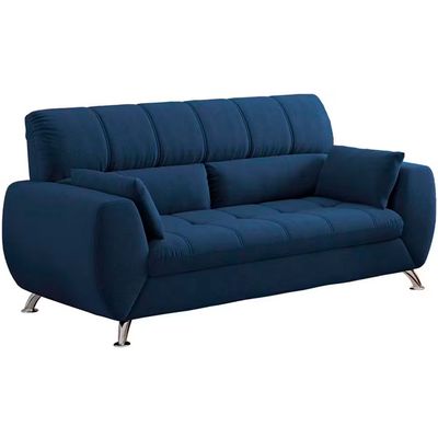 Sofá de 3 Lugares Linoforte Stillus II com 204 cm de Largura e Revestido em Tecido Suede Azul Marinho