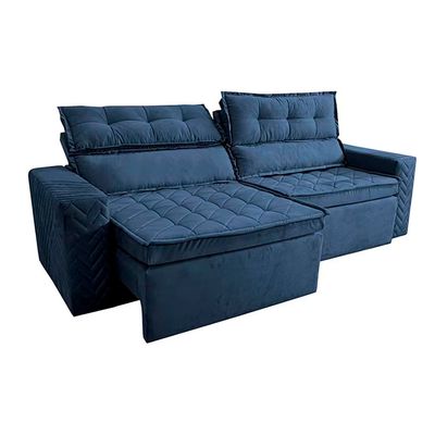 Sofá 4 Lugares Cama inBox Belém Retrátil/Reclinável com 230 cm de Largura e Revestido em Suede Velusoft Azul