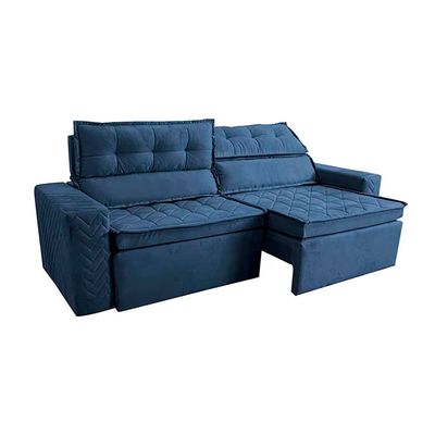 Sofá 4 Lugares Cama inBox Belém Retrátil/Reclinável com 230 cm de Largura e Revestido em Suede Velusoft Azul