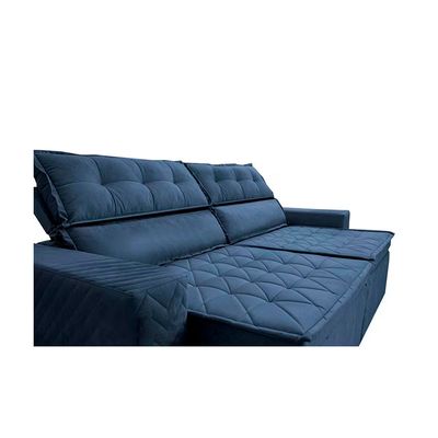 Sofá 4 Lugares Cama inBox Belém Retrátil/Reclinável com 230 cm de Largura e Revestido em Suede Velusoft Azul