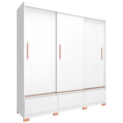 Guarda Roupa Casal Bartira Monza 3 Portas de Correr 3 Gavetas Branco