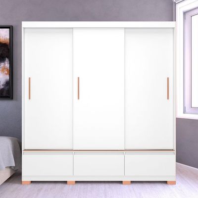 Guarda Roupa Casal Bartira Monza 3 Portas de Correr 3 Gavetas Branco