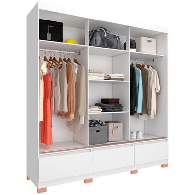 Guarda Roupa Casal Bartira Monza 3 Portas de Correr 3 Gavetas Branco