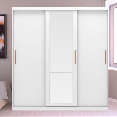 Guarda Roupa Casal Bartira Paris com Espelho 3 Portas de Correr e 2 Gavetas Branco
