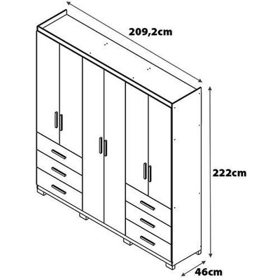 Guarda-Roupa Santiago com 6 Portas e 6 Gavetas Externas Bartira Café