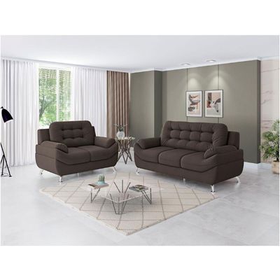 Sofá 3 e 2 Lugares Mercury em Tecido Suede Linoforte Marrom