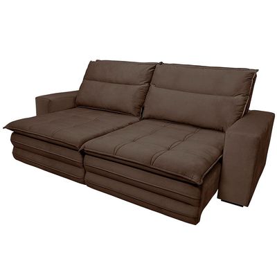Sofá 5 Lugares Colombo Retrátil, Reclinável e Revestido em Tecido Veludo Slim 250cm largura Luizzi Marrom