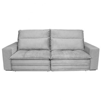 Sofá 5 Lugares Colombo Retrátil, Reclinável e Revestido em Tecido Veludo Slim 250cm largura Luizzi Chumbo