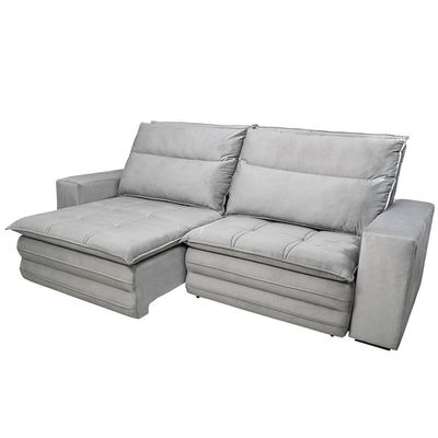 Sofá 5 Lugares Colombo Retrátil, Reclinável e Revestido em Tecido Veludo Slim 250cm largura Luizzi Chumbo