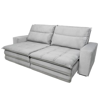 Sofá 5 Lugares Colombo Retrátil, Reclinável e Revestido em Tecido Veludo Slim 250cm largura Luizzi Chumbo