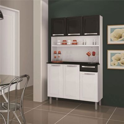 Cozinha Compacta Rose com 6 Portas e 1 Gaveta Itatiaia Branco com Preto