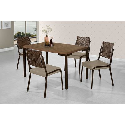 Mesa de Jantar Kansas com 4 cadeiras Aço Nobre Marrom
