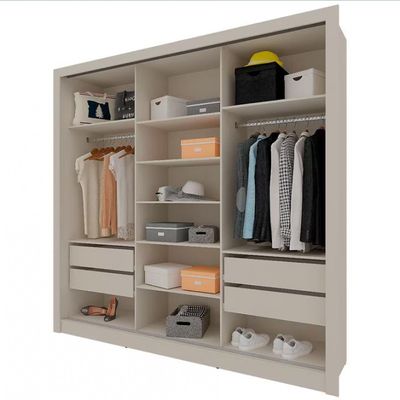 Guarda-Roupa Casal Bartira Village com 3 Portas Ripadas, 4 Gavetas e 243.1cm Areia