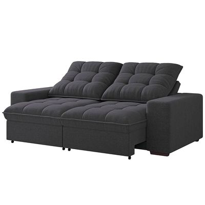 Sofá 3 Lugares Retrátil/Reclinável Linoforte Benetton com Revestimento em Suede Grafite