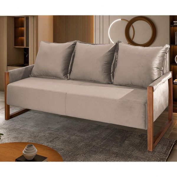 Sofá 3 Lugares Miami em Veludo Boutique Bege Sofá 3 Lugares Miami em Veludo Boutique Bege