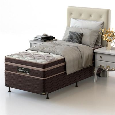 Cama Box Solteiro Nevada com Euro Pillow e Molas Ensacadas 64x88x188 cm Probel Bege com Marrom