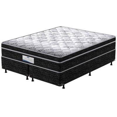 Cama Box Queen Size Probel Village D28 com Molas Pocket e Pillow Euro 68x158x198cm Branco com Preto