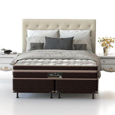 Cama Box King Size Nevada com Euro Pillow e Molas Ensacadas 64x193x203 cm Probel Bege com Marrom