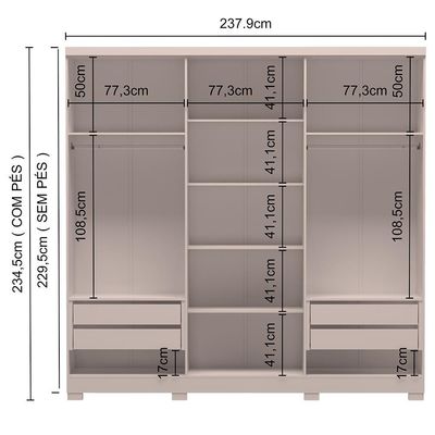 Guarda Roupa Napoli UP com 6 Portas, 4 Gavetas e 4 Prateleiras Bartira Café