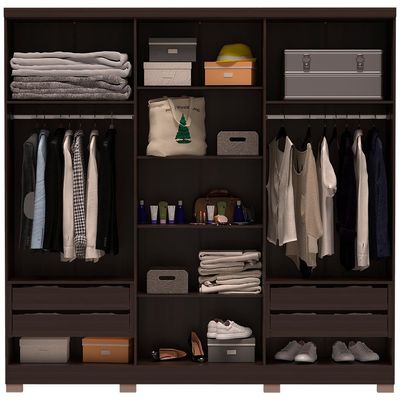 Guarda Roupa Napoli UP com 6 Portas, 4 Gavetas e 4 Prateleiras Bartira Café