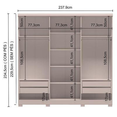 Guarda Roupa Napoli UP com 6 Portas, 4 Gavetas e 4 Prateleiras Bartira Branco