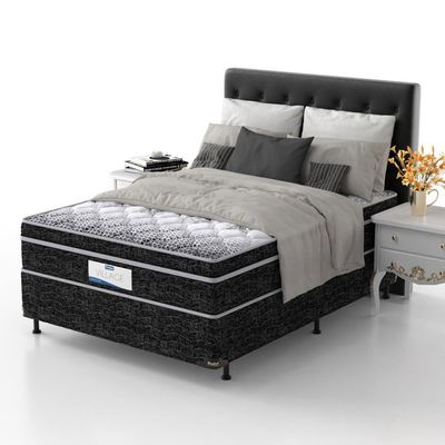 Cama Box de Casal Probel Village D28 com Molas Pocket e Pillow Euro 68x138x188cm Branco com Preto