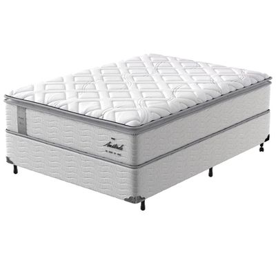 Cama Box Casal Amsterdã com Pillow Top e Molas Ensacadas 68x138x188cm Probel Branco e Preto