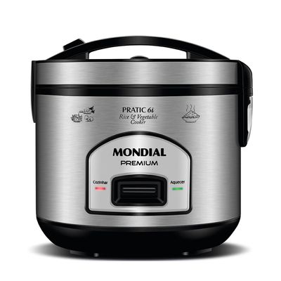 Panela Elétrica de Arroz Mondial PE-43 500W com Capacidade de 6 Xícaras Inox Preto / 220V
