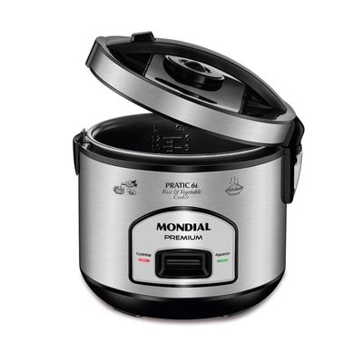 Panela Elétrica de Arroz Mondial PE-43 500W com Capacidade de 6 Xícaras Inox Preto / 220V